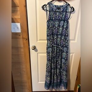Elegant Blue and Purple Patterned Maxi Dress